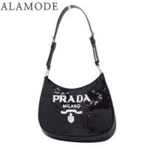 Prada Cleo Sequin Shoulder Bag Leather Sequins Black White